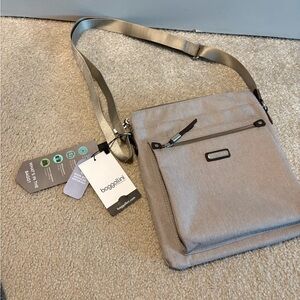 Baggallini Gray and Tan Crossbody Bag with Adjustable Strap